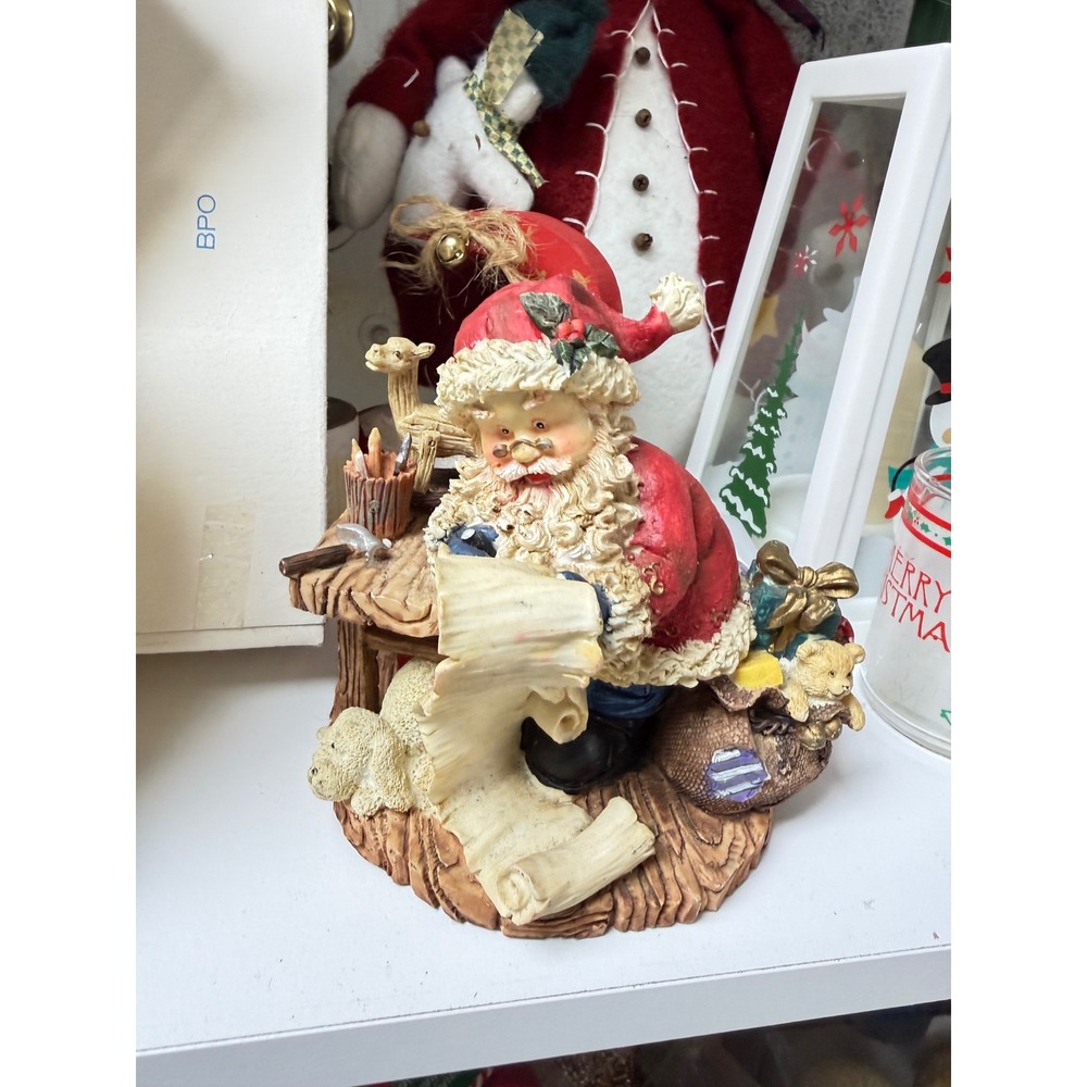 Vintage Santa Claus at Workbench Figurine Christmas Decor Naughty or Nice List